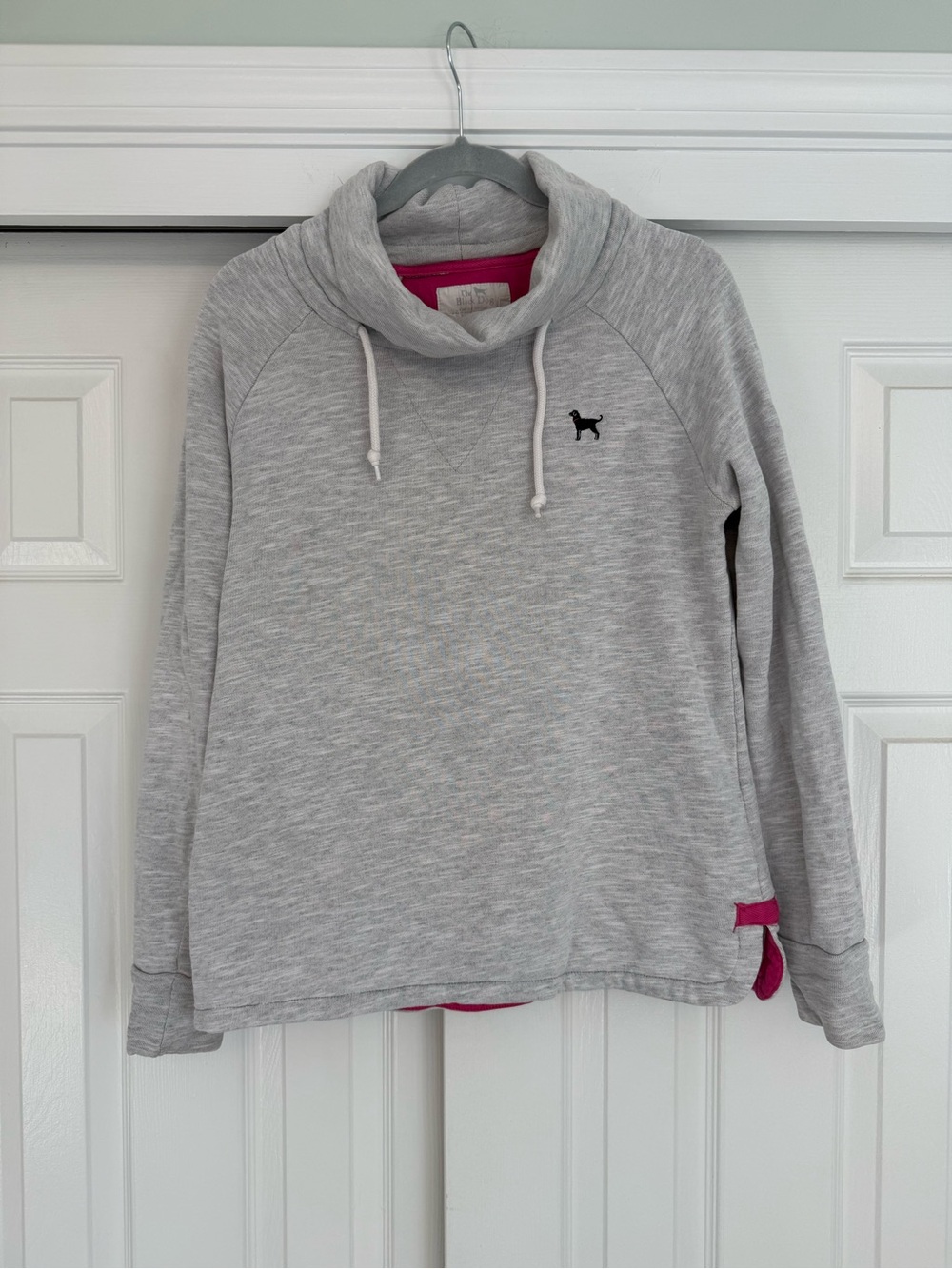 The Black Dog Light Gray Cowl Neck Sweatshirt with Pink Accents